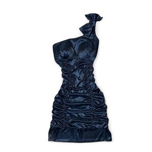 Vtg Made in USA deb Ruched Bodycon One Shoulder Mini Dress